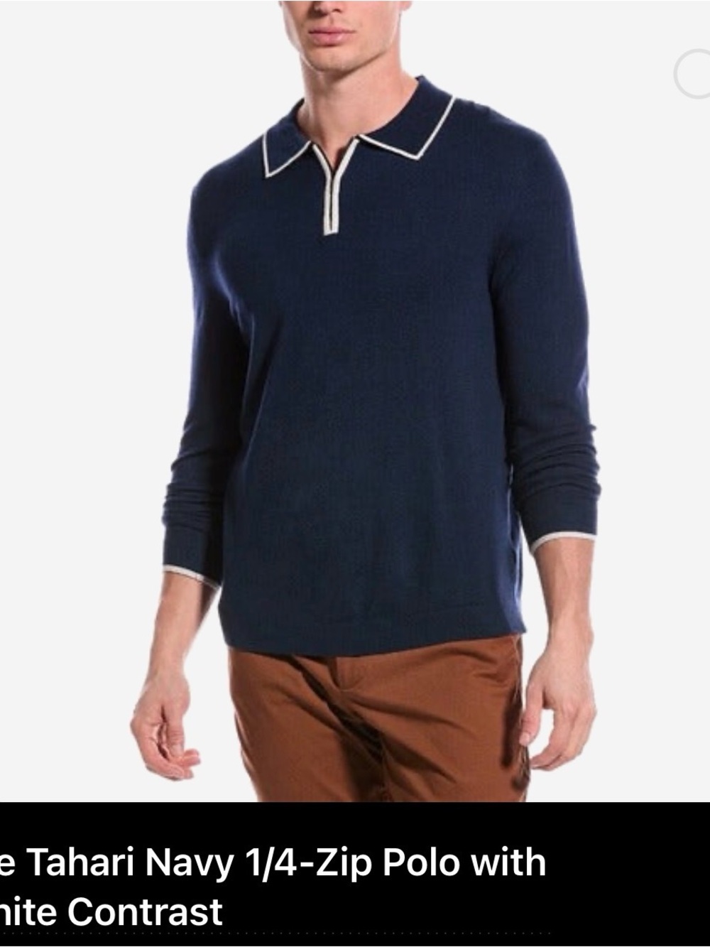 Tahari Navy Polo Sweater with White Trim